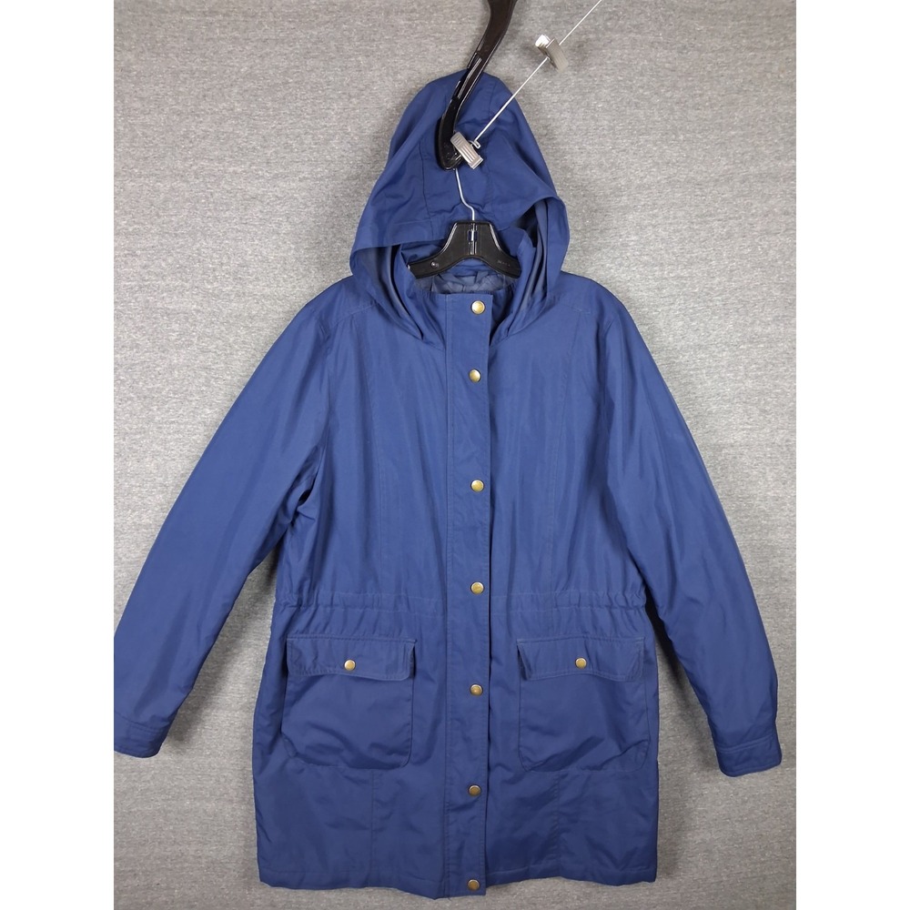Lands End Womens Coat Large Blue Parka Full Zip Hooded Outdoor Casual Chore